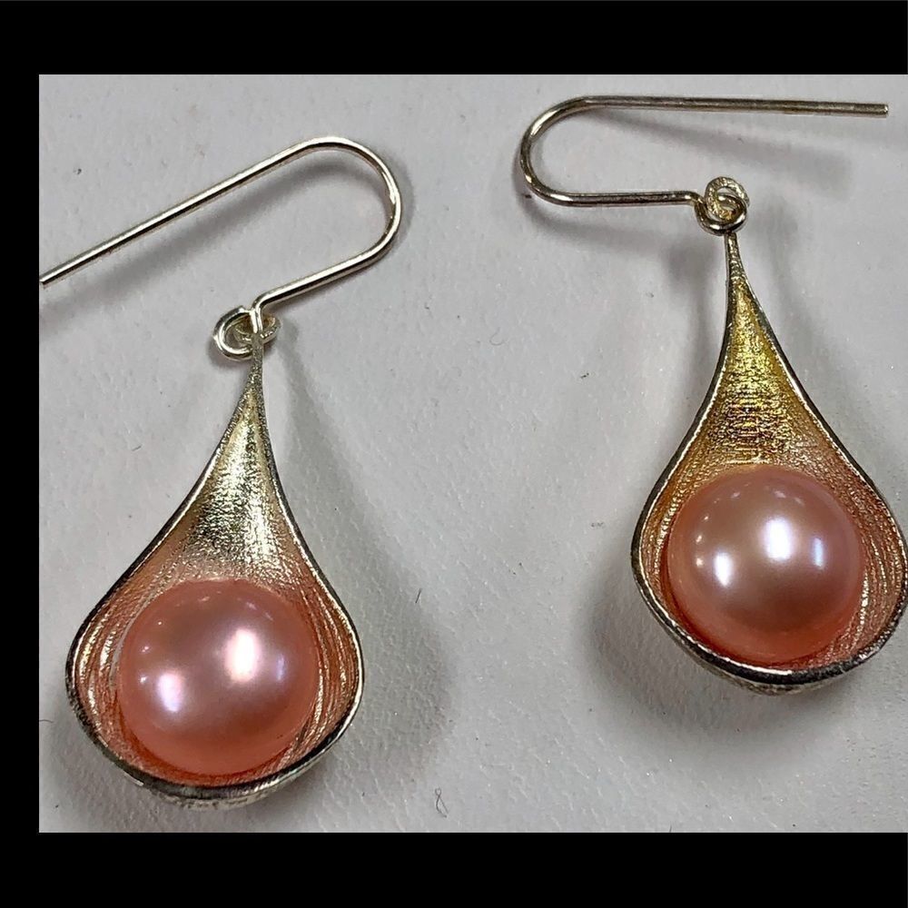 RCI Italy Pink Pearl Drop Earrings Sterling Silver 925